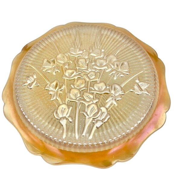 Iridescent Iris & Herringbone Marigold Plate 12 in Vintage Carnival Glass - Picture 3 of 4